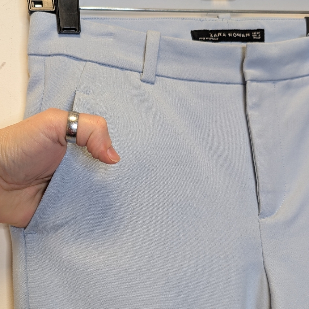 Zara Woman Chino Fit Pants Size 2 Light Blue Tailored Slim Ankle - Picture 4 of 14